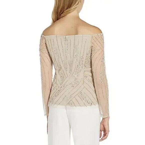 Adrianna Papell Biscotti Beaded Off-The-Shoulder Blouse Top Size 12 NEW - Picture 2 of 5